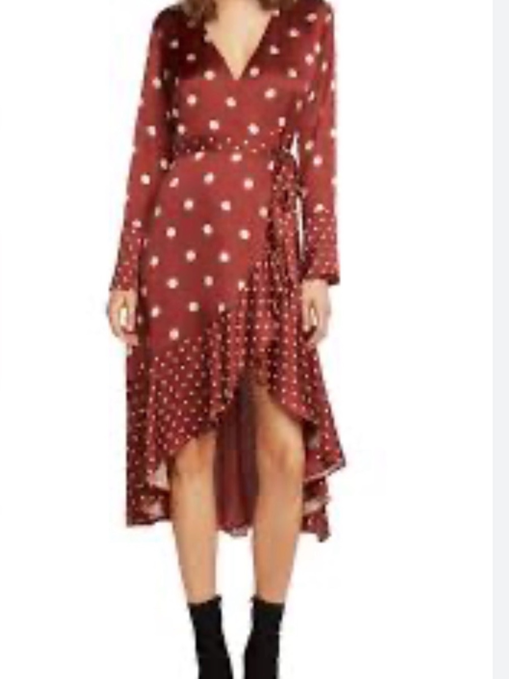 Willow & Clay Rust Polka Dot Wrap Midi Dress